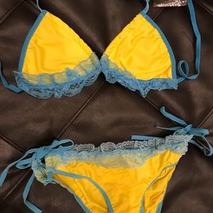 New Yellow and Blue Lace Bikini